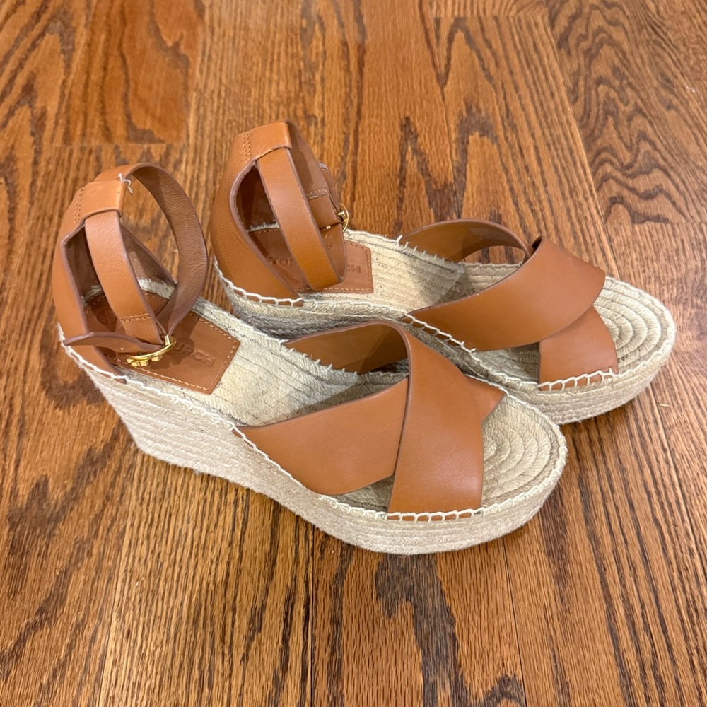 Tory Burch Brown Selby Ambra Leather Wedge Espadrilles - Picture 4 of 10